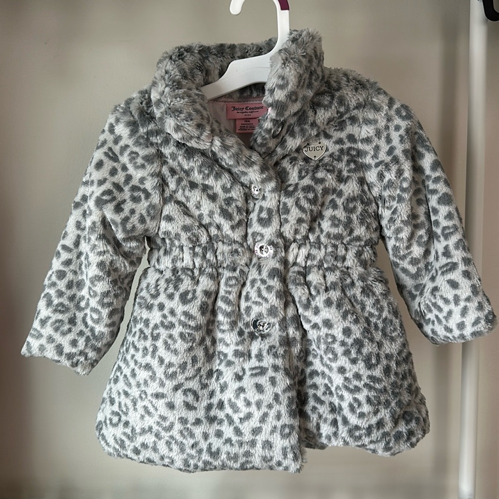 Juicy Couture 18 month toddler coat. Grey leopard faux fur, new condition.